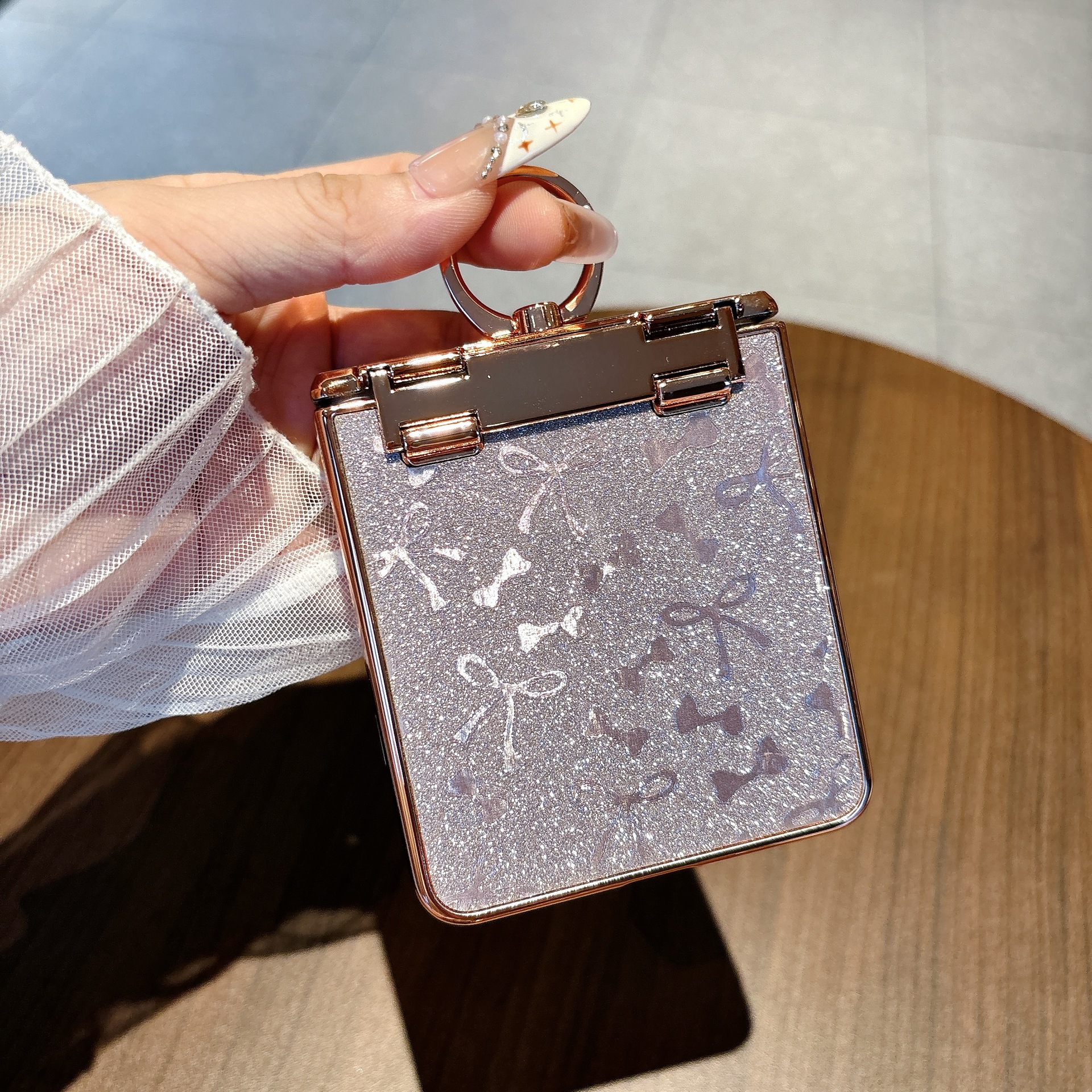 Compatible with Samsung Z Flip 8/7 phone case 6/5 bow glitter hinge ring stand drop protection case