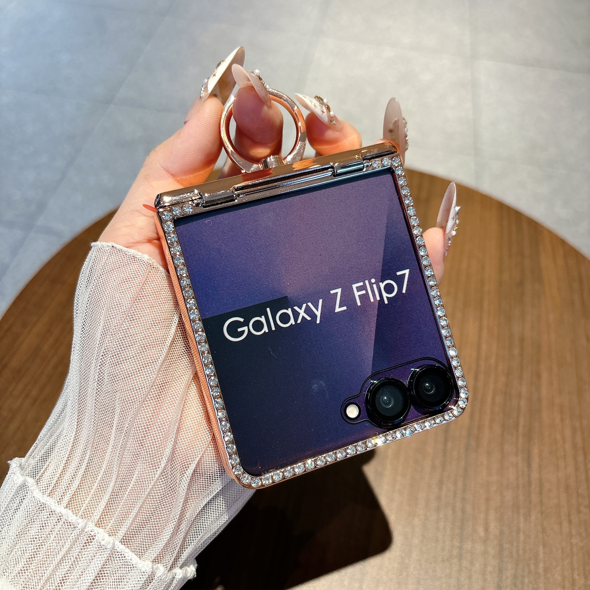 Compatible with Samsung Z Flip 8/7 phone case 6/5 bow glitter hinge ring stand drop protection case