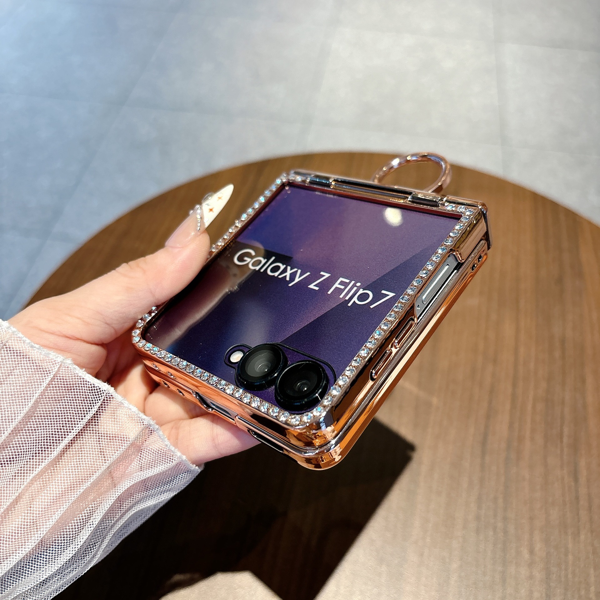 Compatible with Samsung Z Flip 8/7 phone case 6/5 bow glitter hinge ring stand drop protection case