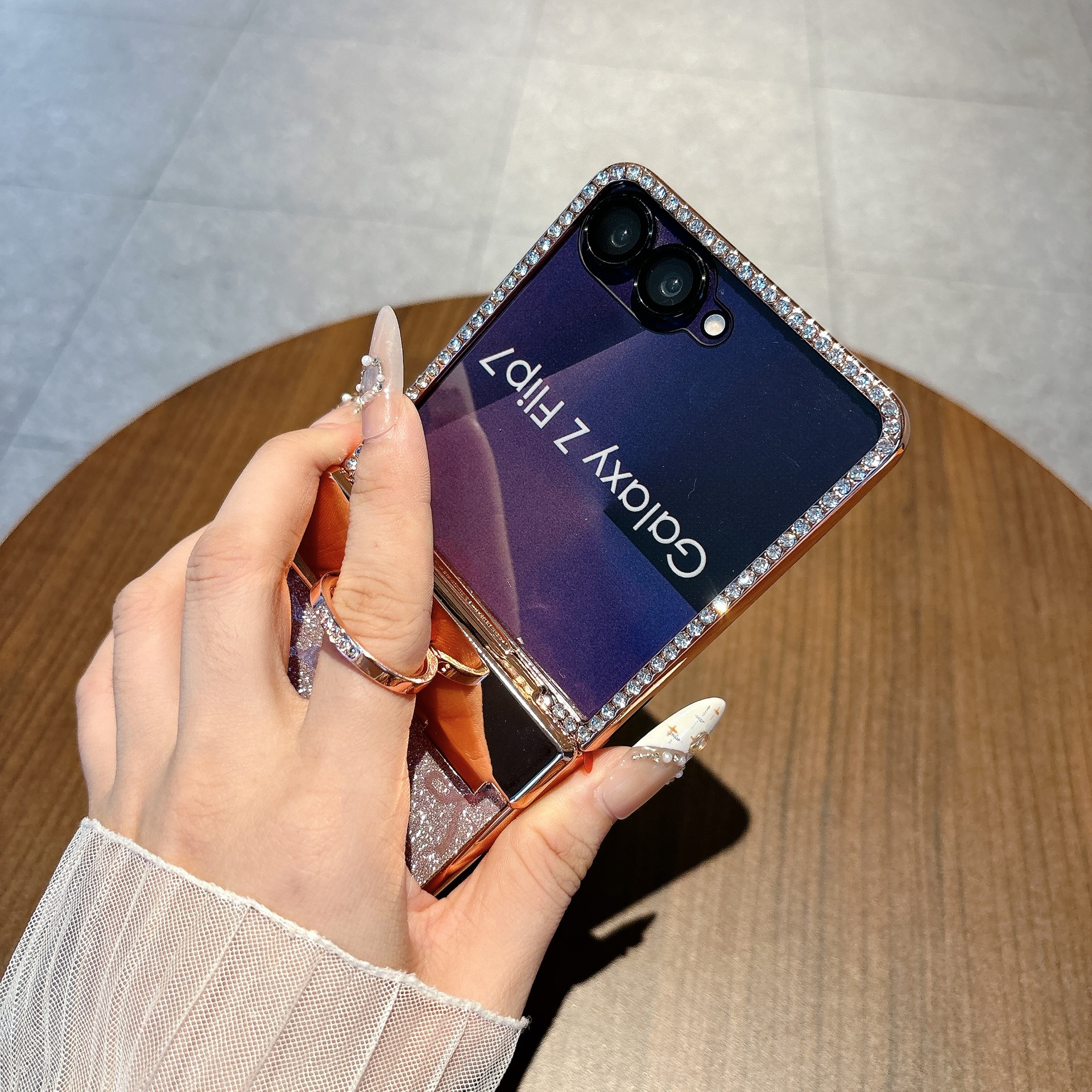 Compatible with Samsung Z Flip 8/7 phone case 6/5 bow glitter hinge ring stand drop protection case