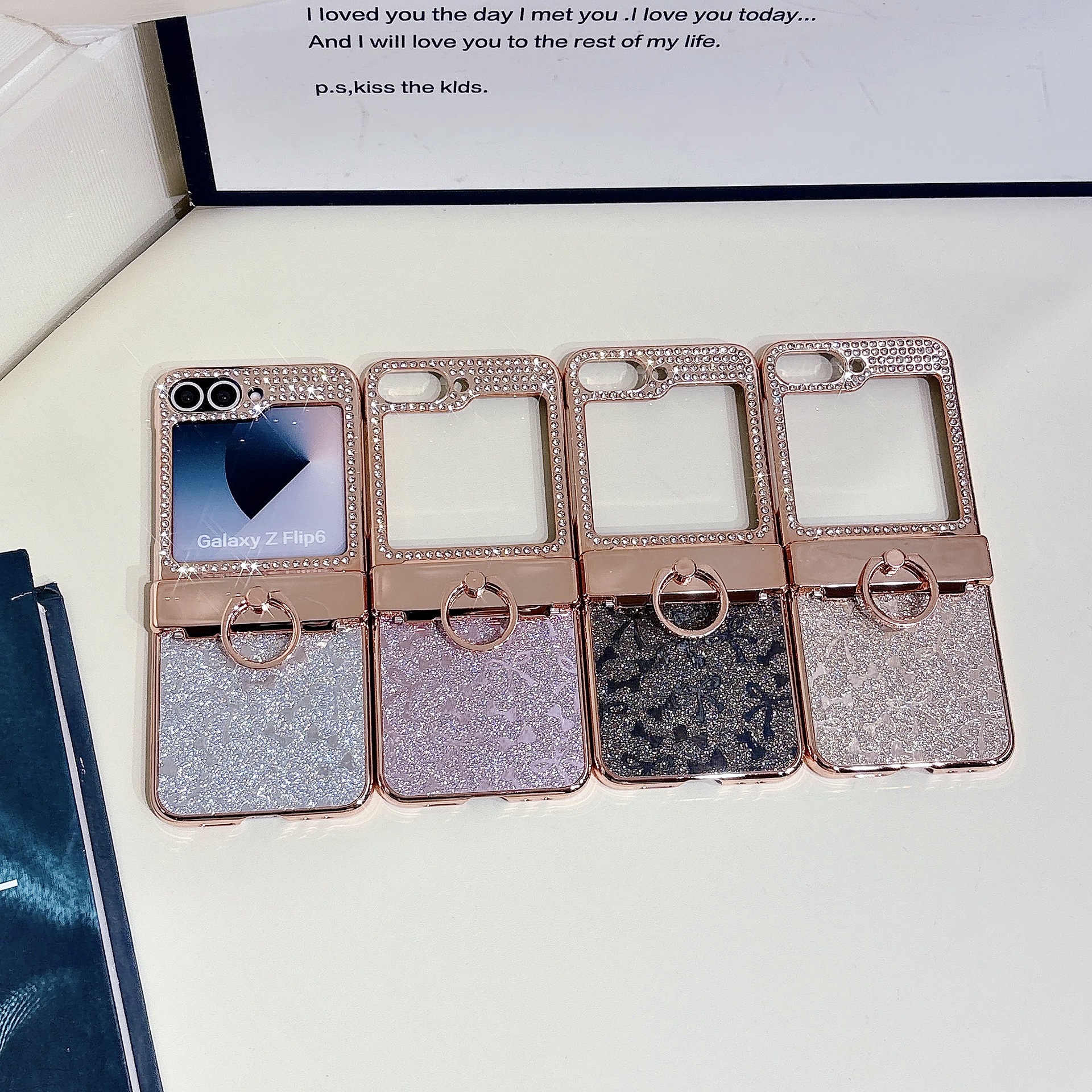 Compatible with Samsung Z Flip 8/7 phone case 6/5 bow glitter hinge ring stand drop protection case