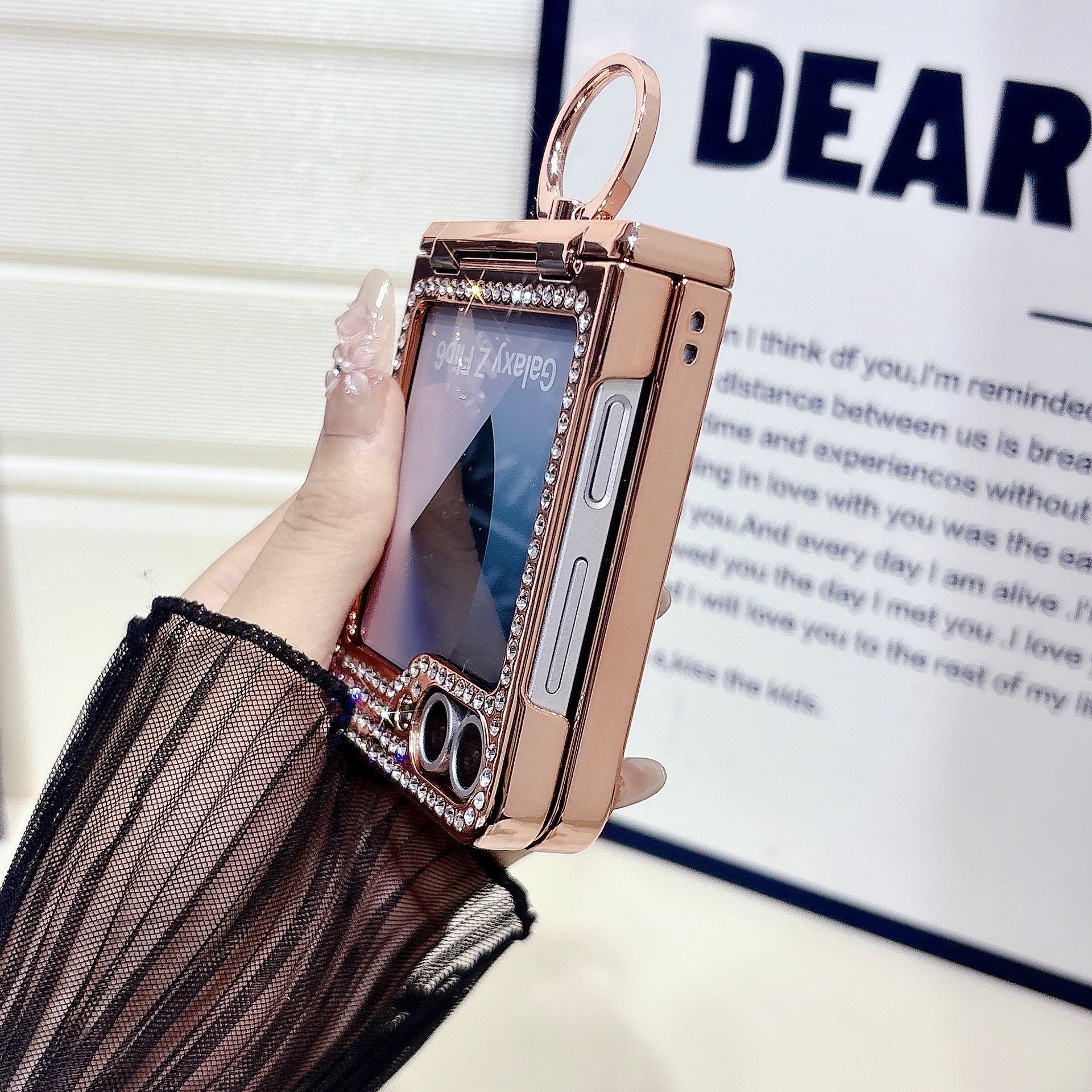 Compatible with Samsung Z Flip 8/7 phone case 6/5 bow glitter hinge ring stand drop protection case