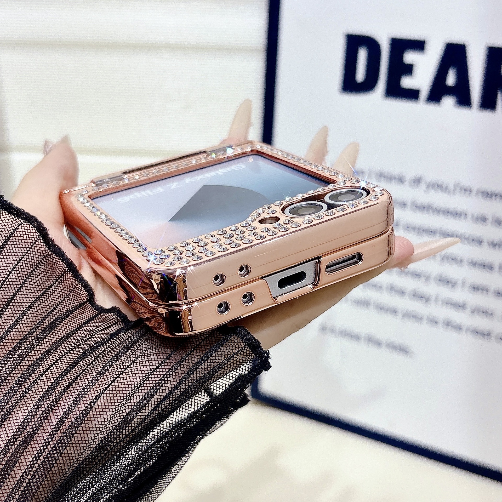 Compatible with Samsung Z Flip 8/7 phone case 6/5 bow glitter hinge ring stand drop protection case