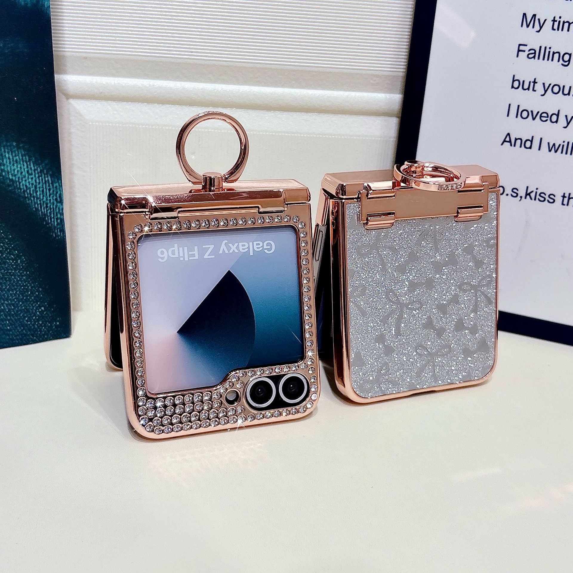 Compatible with Samsung Z Flip 8/7 phone case 6/5 bow glitter hinge ring stand drop protection case