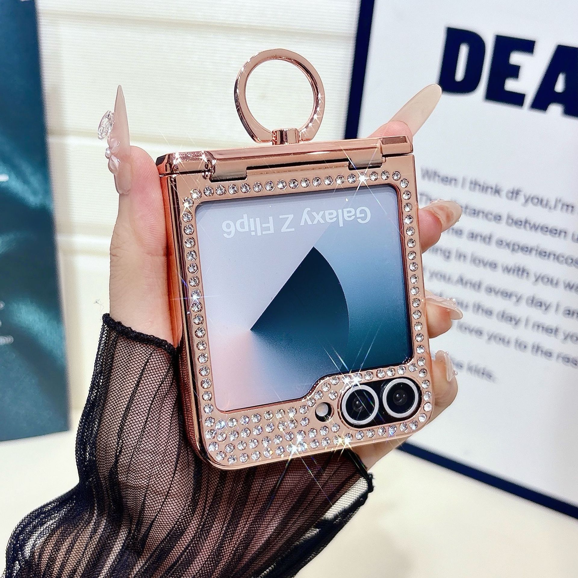 Compatible with Samsung Z Flip 8/7 phone case 6/5 bow glitter hinge ring stand drop protection case
