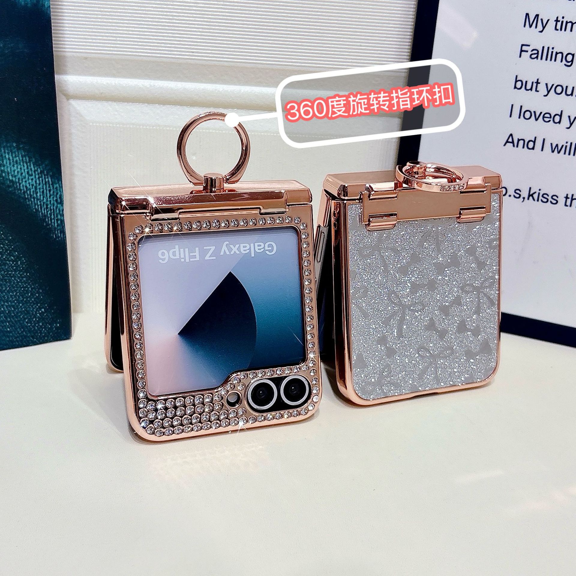 Compatible with Samsung Z Flip 8/7 phone case 6/5 bow glitter hinge ring stand drop protection case