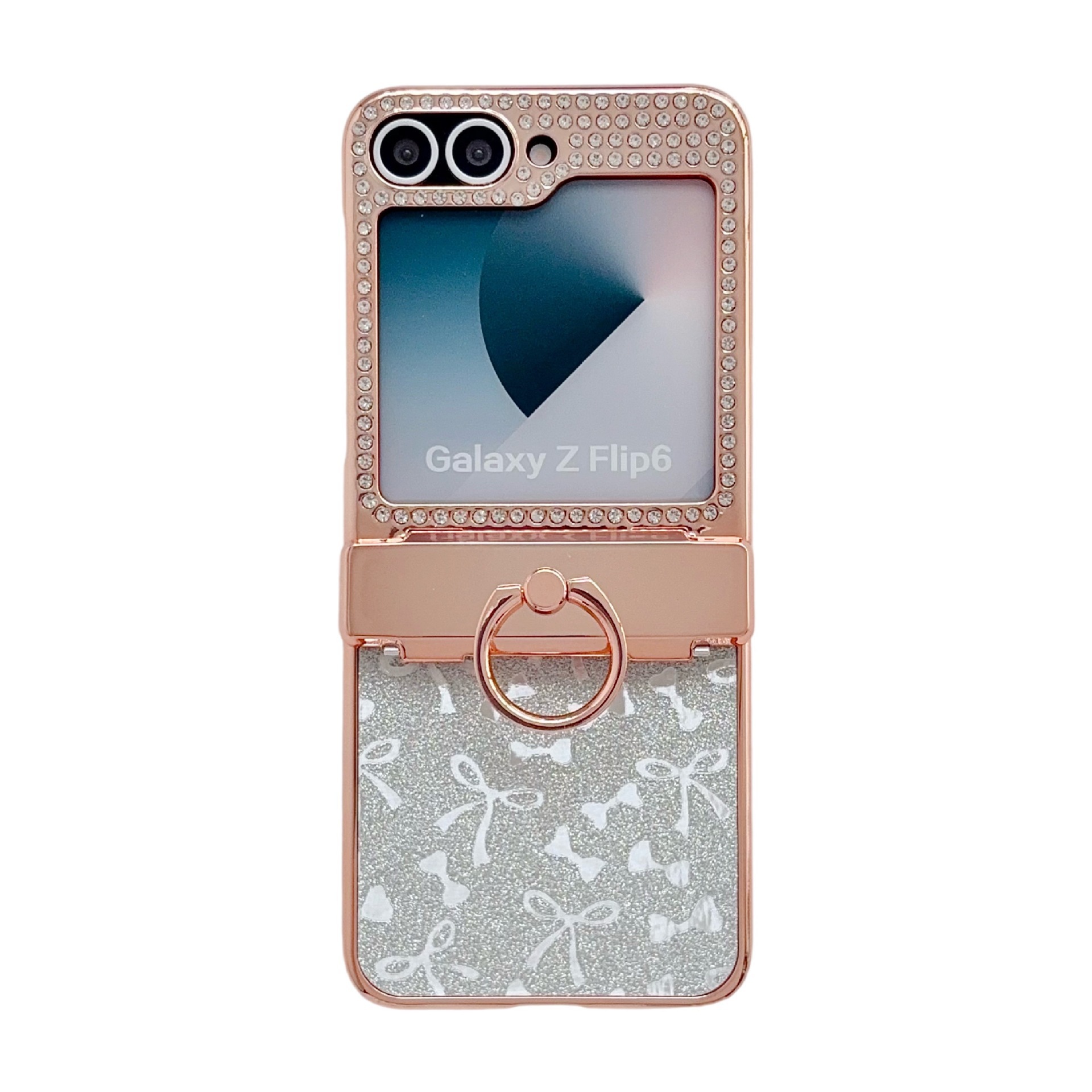Compatible with Samsung Z Flip 8/7 phone case 6/5 bow glitter hinge ring stand drop protection case