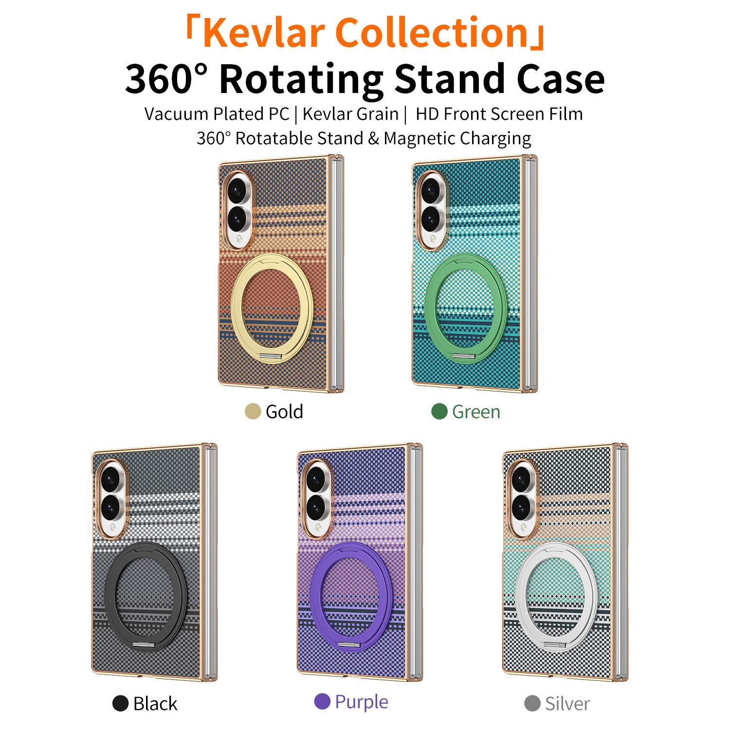 Compatible with Samsung Z Fold8 phone case, 7/6 rotating magnetic stand, wireless charging, Kevlar coated protective case