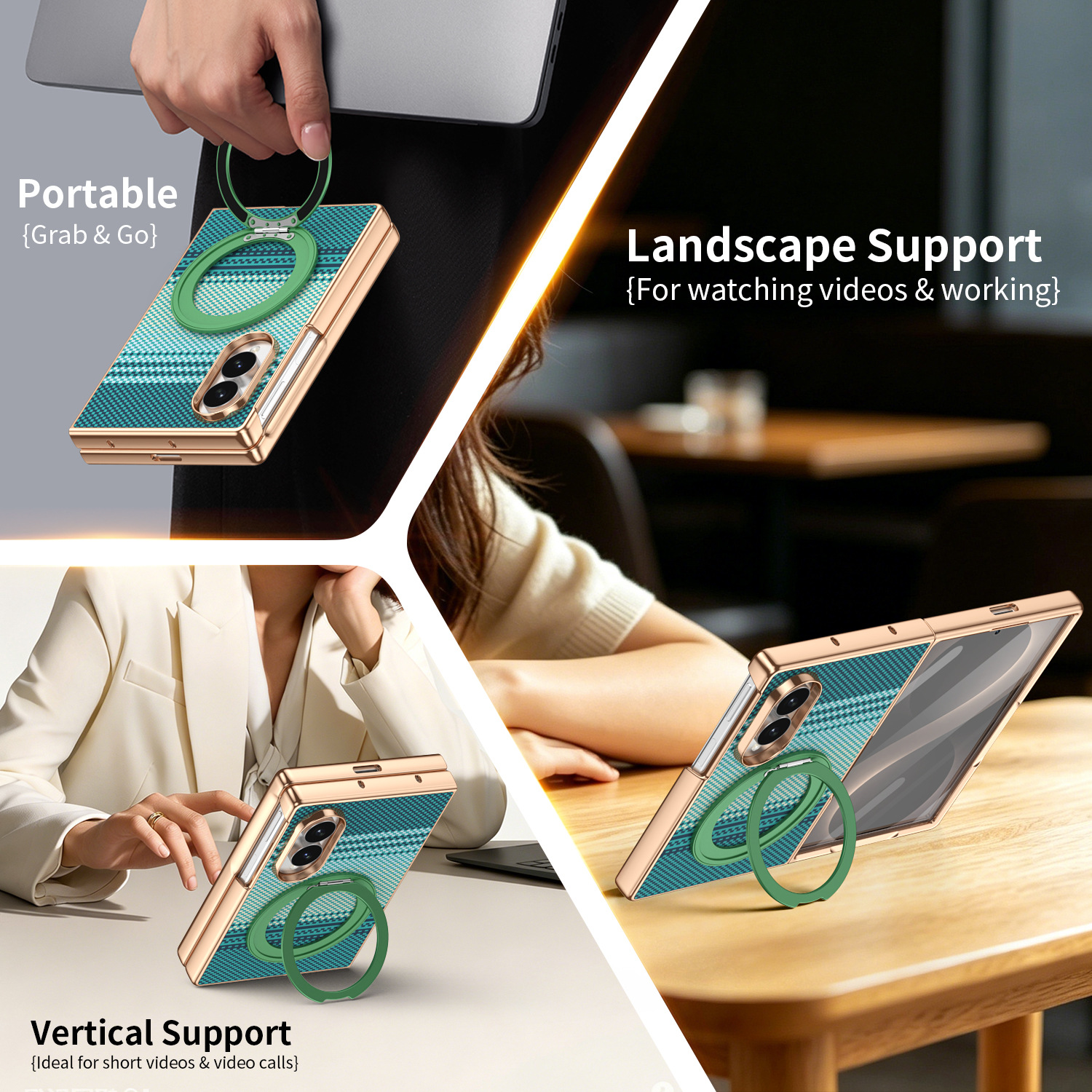 Compatible with Samsung Z Fold8 phone case, 7/6 rotating magnetic stand, wireless charging, Kevlar coated protective case
