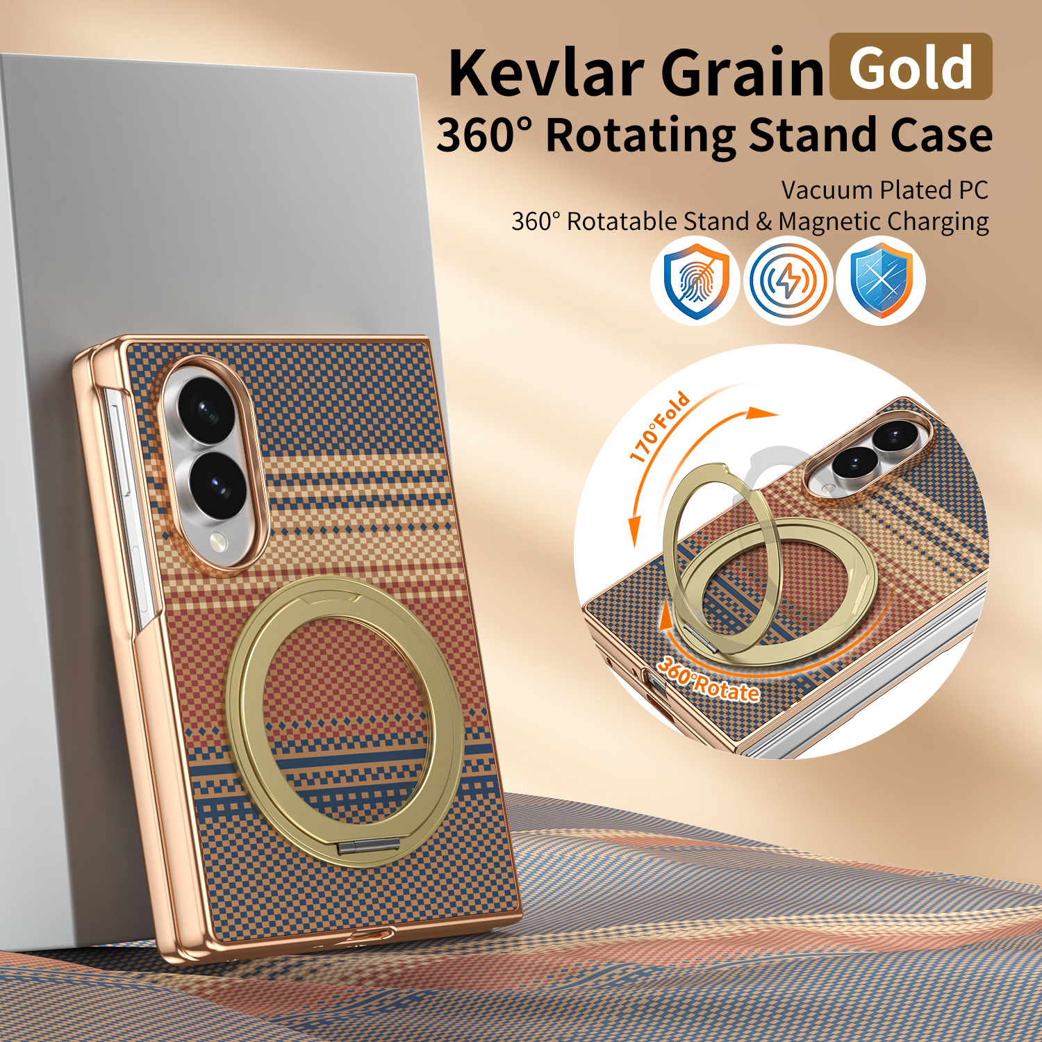 Compatible with Samsung Z Fold8 phone case, 7/6 rotating magnetic stand, wireless charging, Kevlar coated protective case