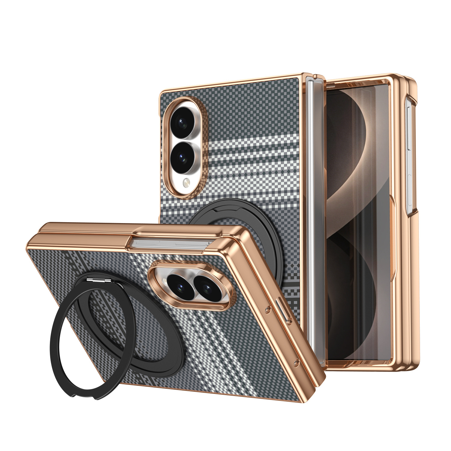 Compatible with Samsung Z Fold8 phone case, 7/6 rotating magnetic stand, wireless charging, Kevlar coated protective case