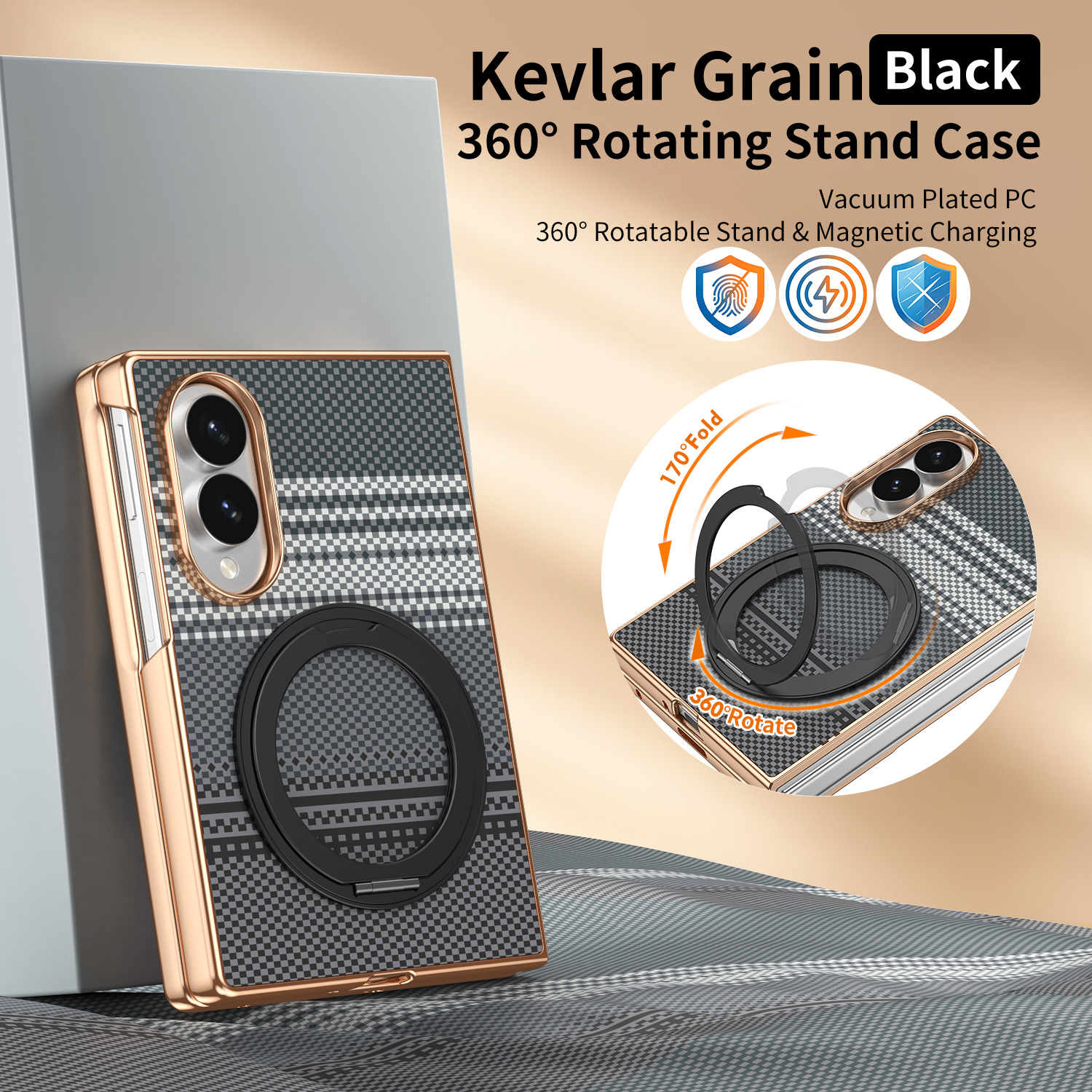 Compatible with Samsung Z Fold8 phone case, 7/6 rotating magnetic stand, wireless charging, Kevlar coated protective case
