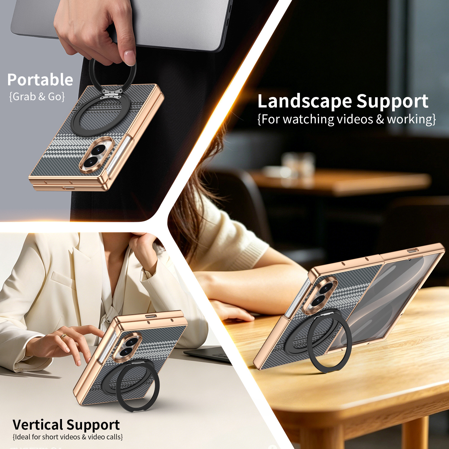 Compatible with Samsung Z Fold8 phone case, 7/6 rotating magnetic stand, wireless charging, Kevlar coated protective case