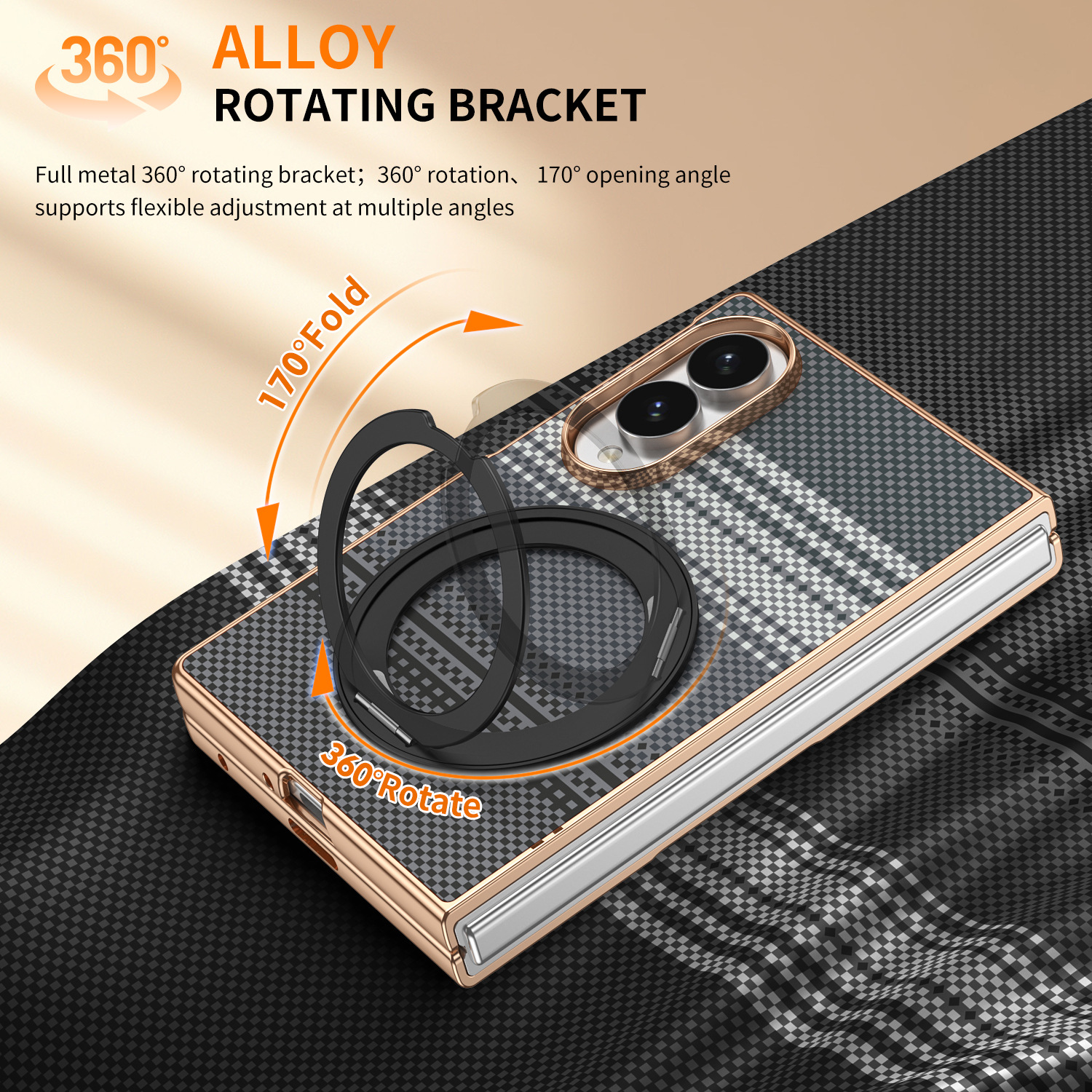 Compatible with Samsung Z Fold8 phone case, 7/6 rotating magnetic stand, wireless charging, Kevlar coated protective case