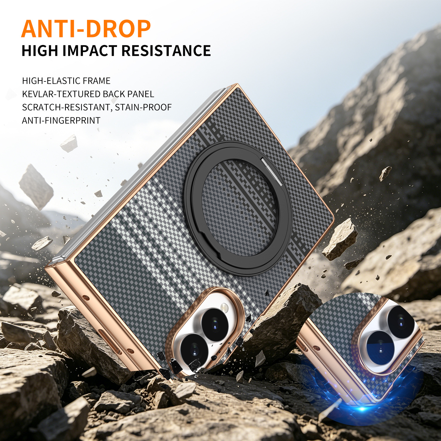 Compatible with Samsung Z Fold8 phone case, 7/6 rotating magnetic stand, wireless charging, Kevlar coated protective case
