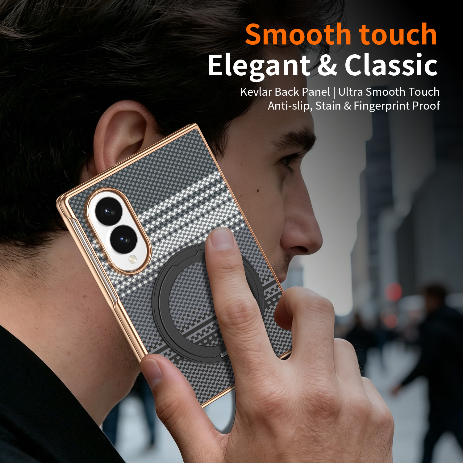 Compatible with Samsung Z Fold8 phone case, 7/6 rotating magnetic stand, wireless charging, Kevlar coated protective case