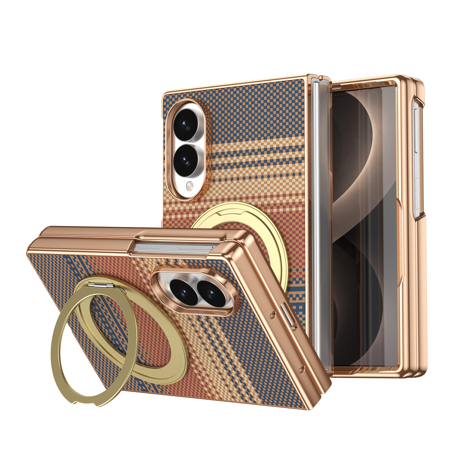 Compatible with Samsung Z Fold8 phone case, 7/6 rotating magnetic stand, wireless charging, Kevlar coated protective case