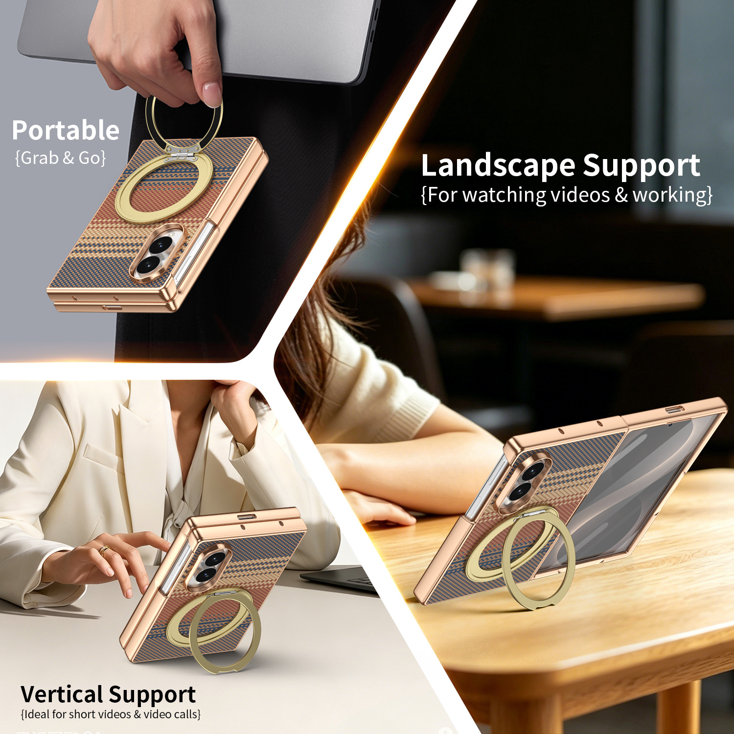 Compatible with Samsung Z Fold8 phone case, 7/6 rotating magnetic stand, wireless charging, Kevlar coated protective case