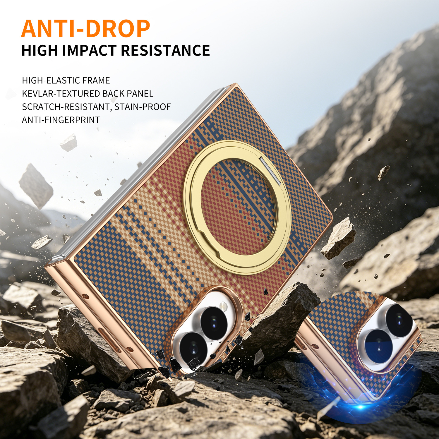 Compatible with Samsung Z Fold8 phone case, 7/6 rotating magnetic stand, wireless charging, Kevlar coated protective case