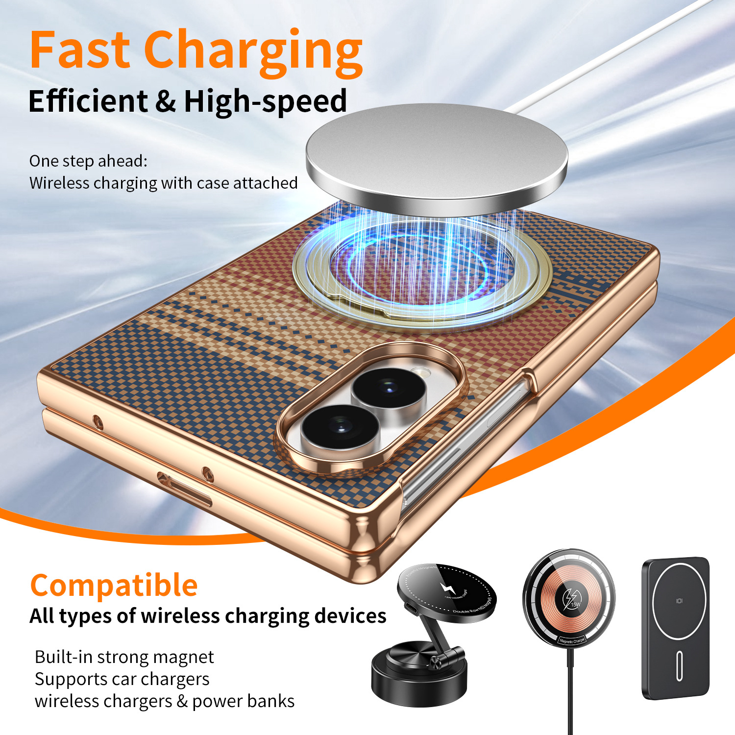 Compatible with Samsung Z Fold8 phone case, 7/6 rotating magnetic stand, wireless charging, Kevlar coated protective case