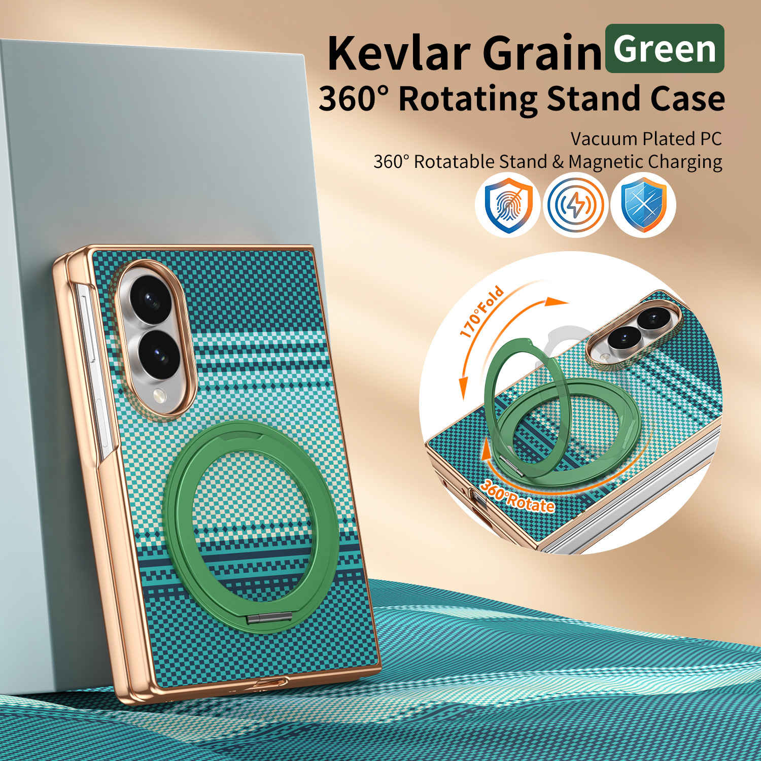 Compatible with Samsung Z Fold8 phone case, 7/6 rotating magnetic stand, wireless charging, Kevlar coated protective case