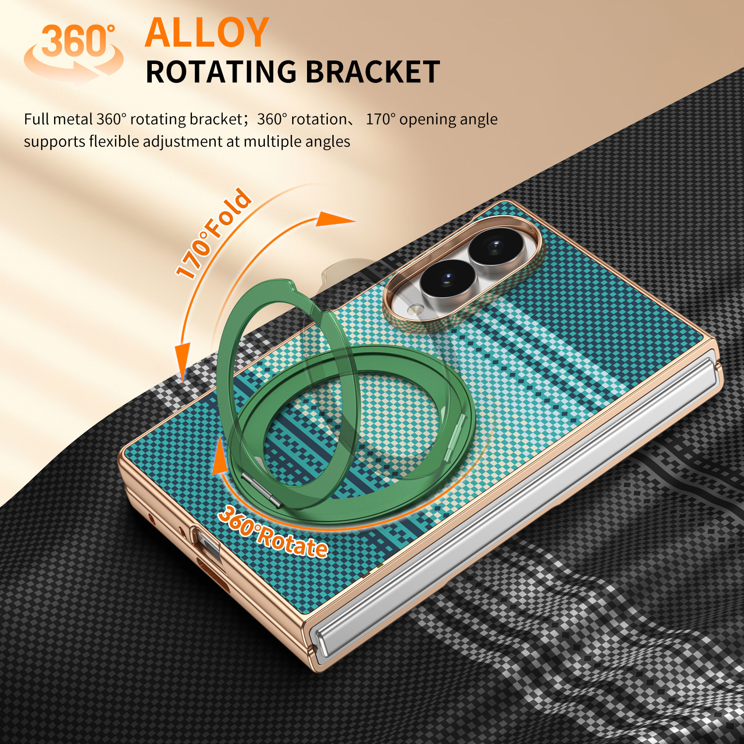 Compatible with Samsung Z Fold8 phone case, 7/6 rotating magnetic stand, wireless charging, Kevlar coated protective case