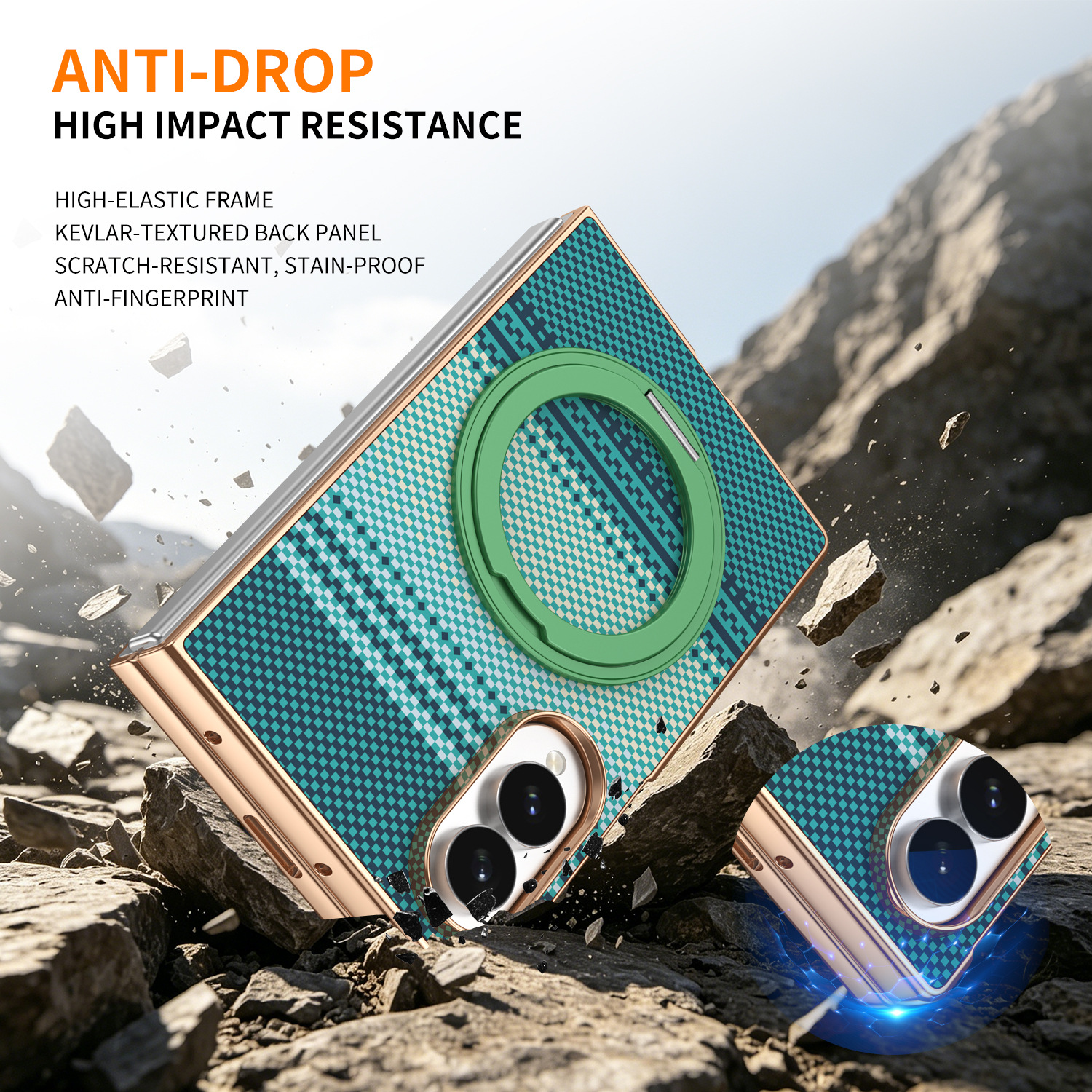 Compatible with Samsung Z Fold8 phone case, 7/6 rotating magnetic stand, wireless charging, Kevlar coated protective case