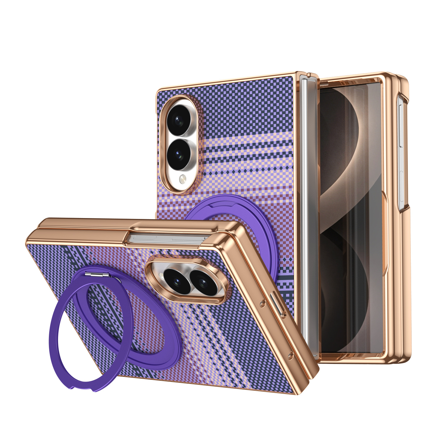 Compatible with Samsung Z Fold8 phone case, 7/6 rotating magnetic stand, wireless charging, Kevlar coated protective case