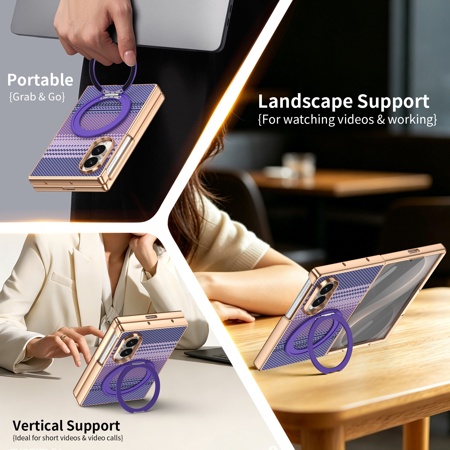 Compatible with Samsung Z Fold8 phone case, 7/6 rotating magnetic stand, wireless charging, Kevlar coated protective case
