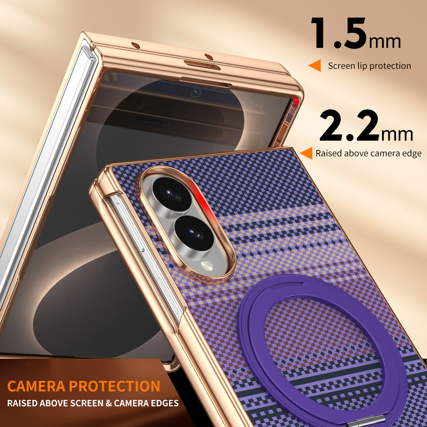 Compatible with Samsung Z Fold8 phone case, 7/6 rotating magnetic stand, wireless charging, Kevlar coated protective case