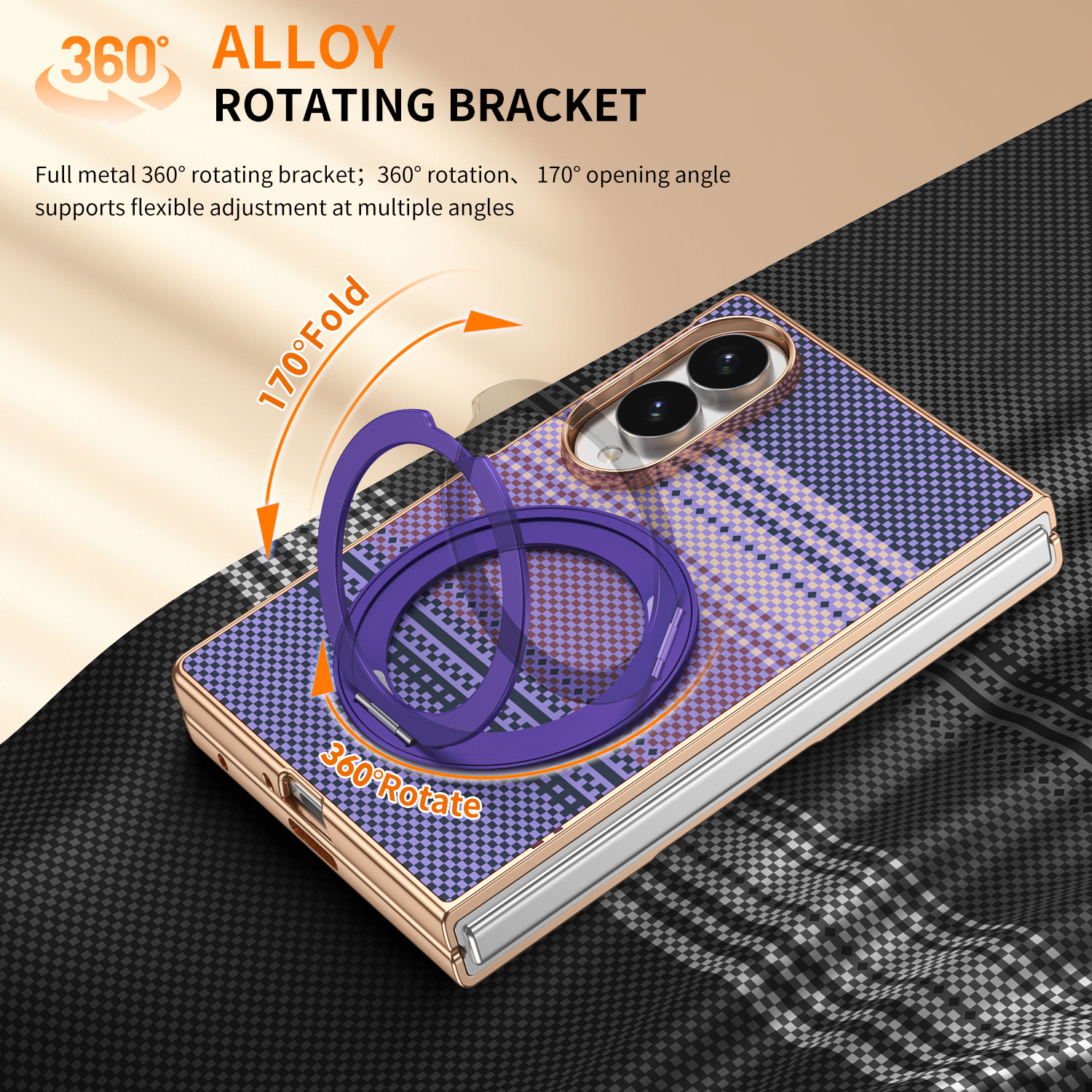 Compatible with Samsung Z Fold8 phone case, 7/6 rotating magnetic stand, wireless charging, Kevlar coated protective case
