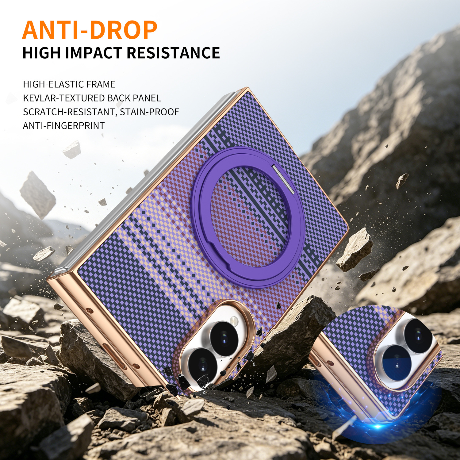 Compatible with Samsung Z Fold8 phone case, 7/6 rotating magnetic stand, wireless charging, Kevlar coated protective case