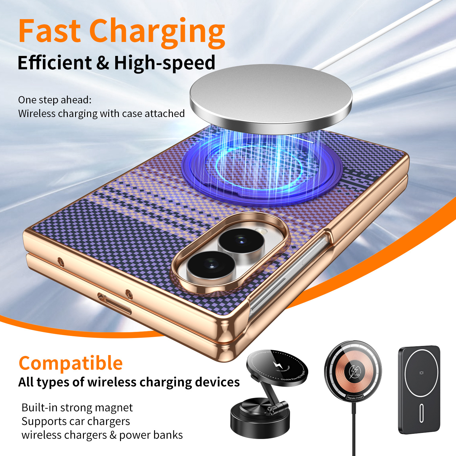 Compatible with Samsung Z Fold8 phone case, 7/6 rotating magnetic stand, wireless charging, Kevlar coated protective case