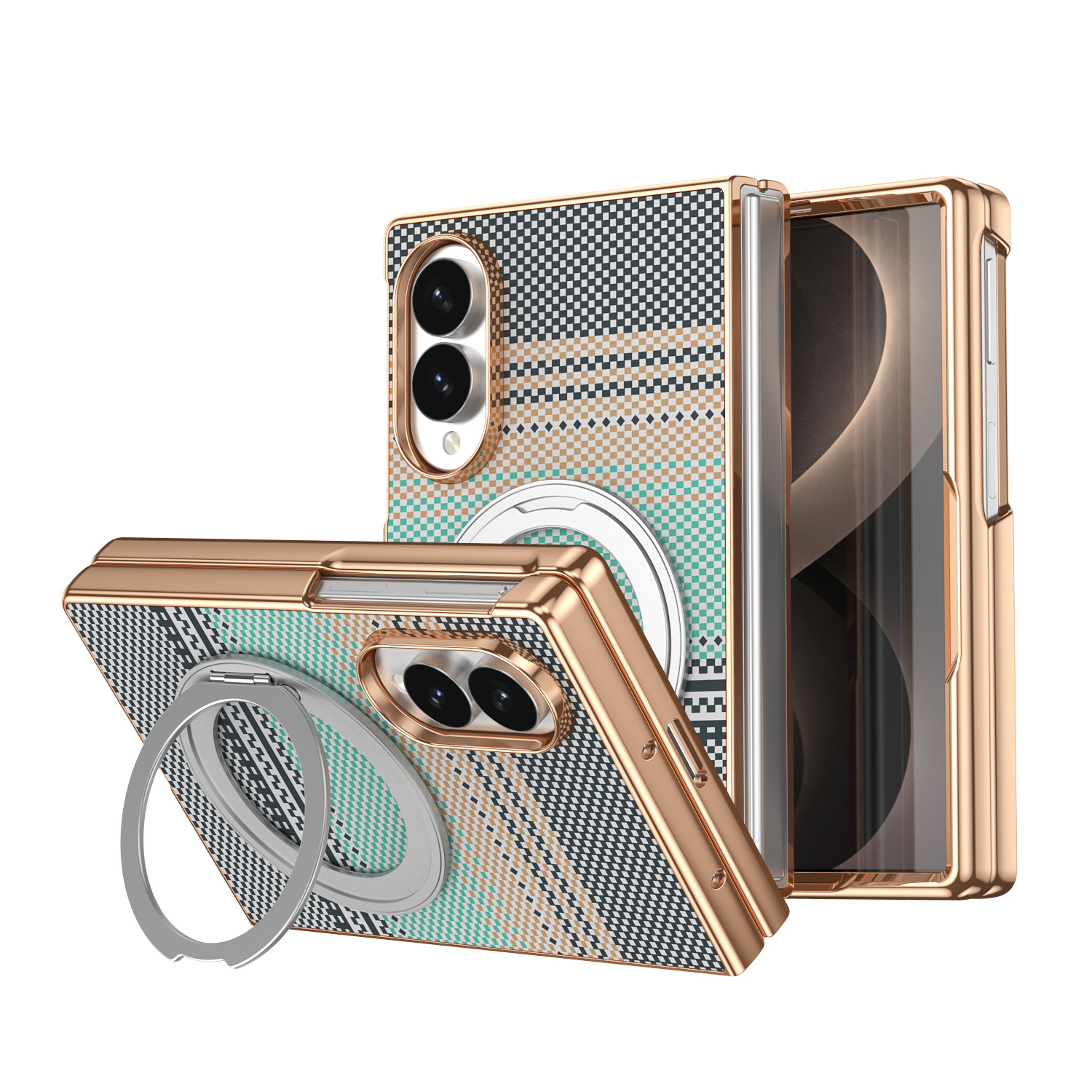 Compatible with Samsung Z Fold8 phone case, 7/6 rotating magnetic stand, wireless charging, Kevlar coated protective case