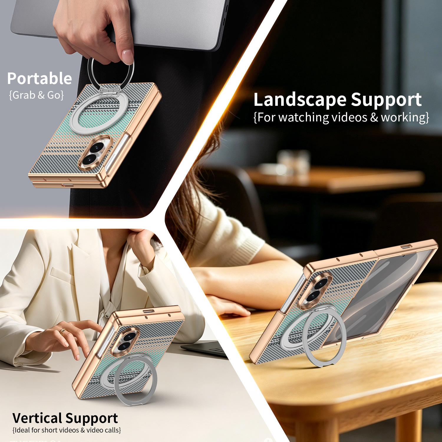 Compatible with Samsung Z Fold8 phone case, 7/6 rotating magnetic stand, wireless charging, Kevlar coated protective case
