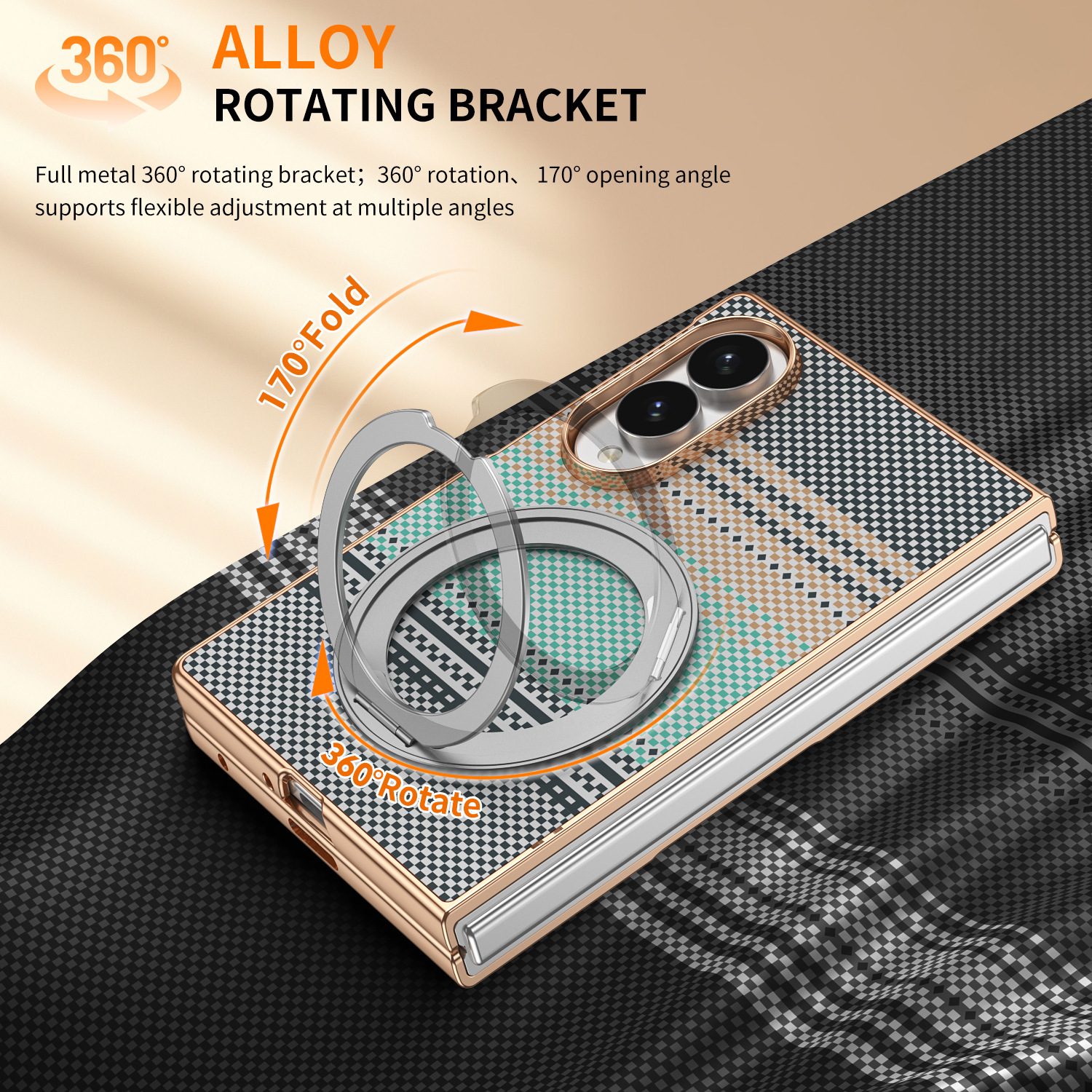 Compatible with Samsung Z Fold8 phone case, 7/6 rotating magnetic stand, wireless charging, Kevlar coated protective case