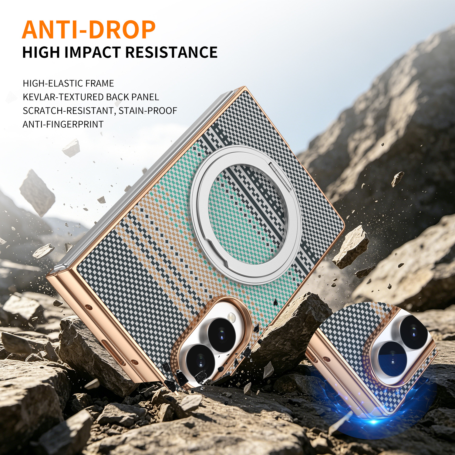 Compatible with Samsung Z Fold8 phone case, 7/6 rotating magnetic stand, wireless charging, Kevlar coated protective case