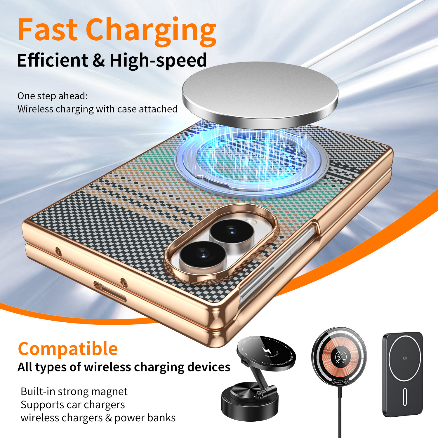 Compatible with Samsung Z Fold8 phone case, 7/6 rotating magnetic stand, wireless charging, Kevlar coated protective case
