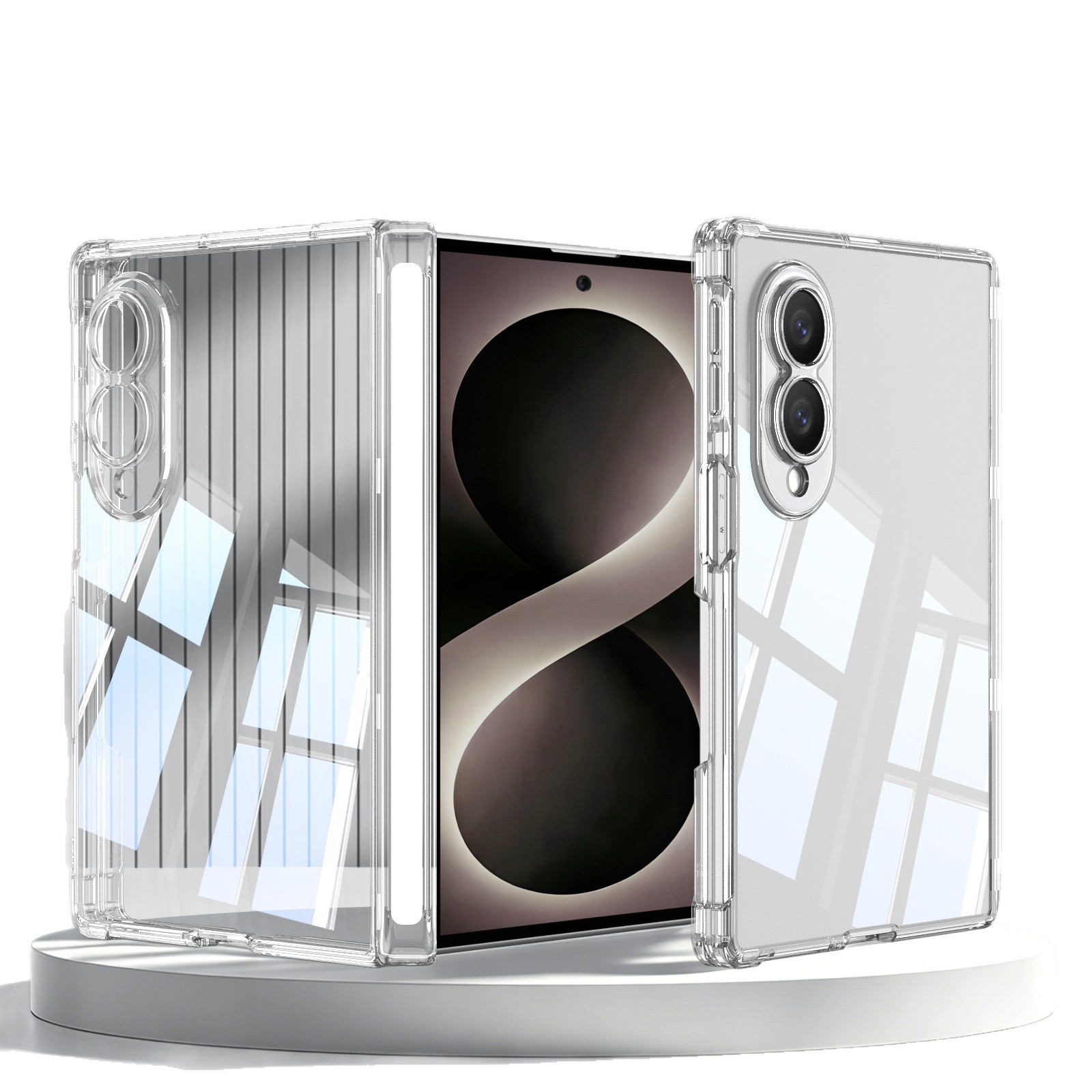 Compatible with Samsung Z Fold8 transparent phone case, magnetic center axis, four corner airbags, drop protection, foldable screen, single back cover.