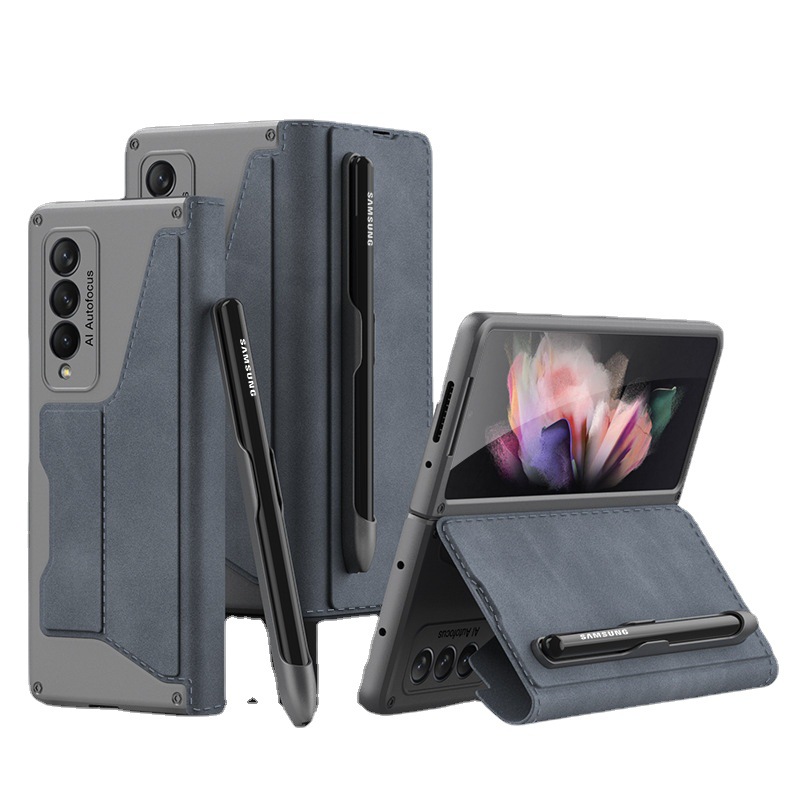 Compatible with Samsung Z Fold3/4/5 phone cases, detachable pen slot, w22 vegan leather flip case, full-coverage protective case.