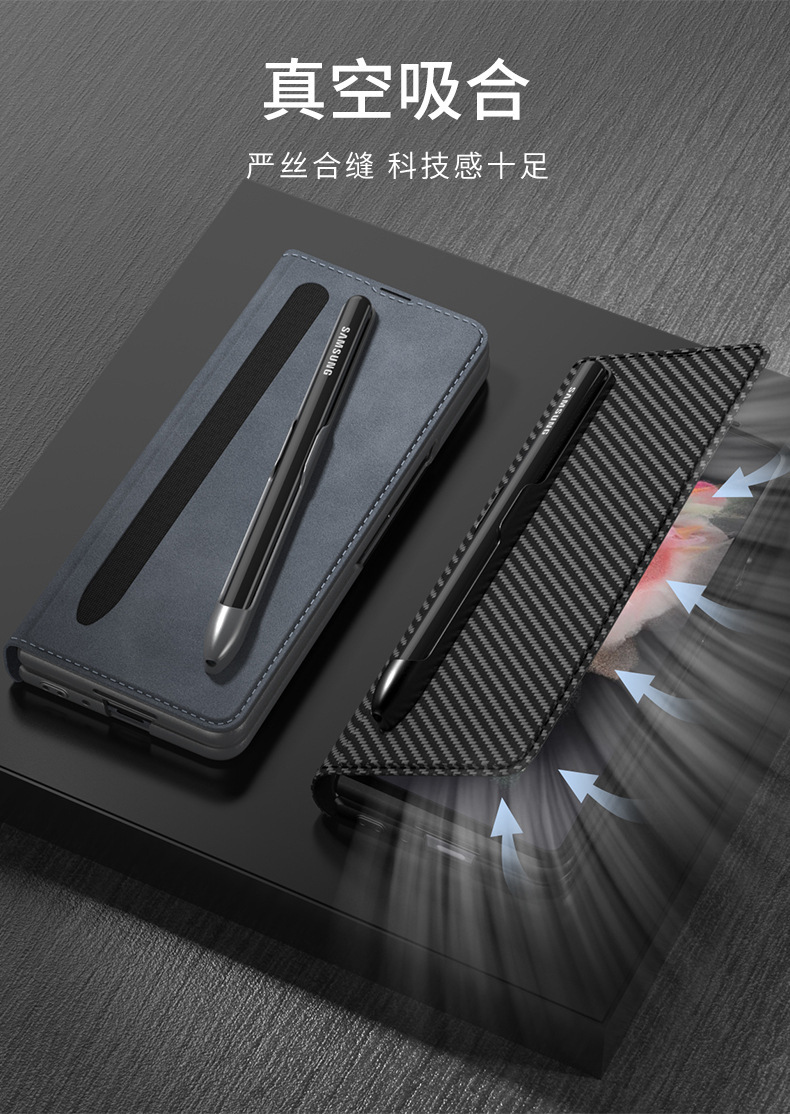 Compatible with Samsung Z Fold3/4/5 phone cases, detachable pen slot, w22 vegan leather flip case, full-coverage protective case.