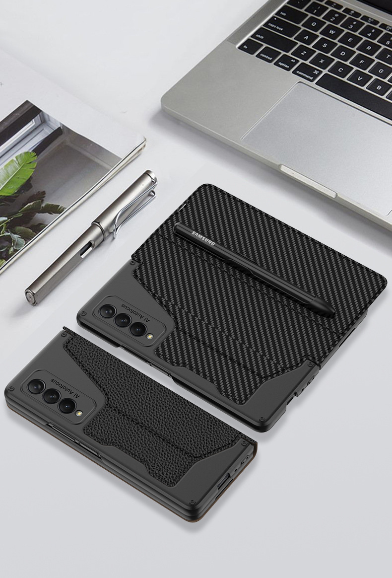 Compatible with Samsung Z Fold3/4/5 phone cases, detachable pen slot, w22 vegan leather flip case, full-coverage protective case.