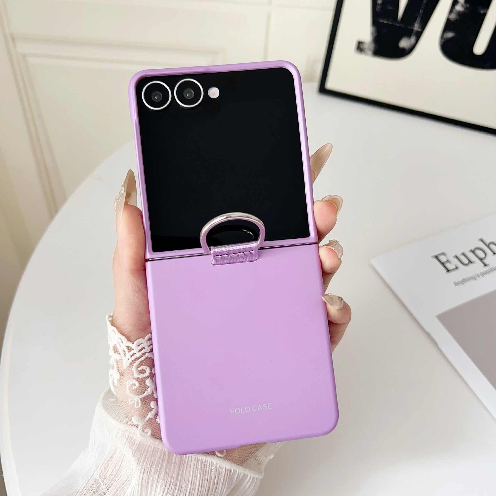 Compatible with Samsung Z Flip 8/7 phone case, 6/5mm ribbon cord ring, 4/3mm ultra-thin shockproof folding screen protective case