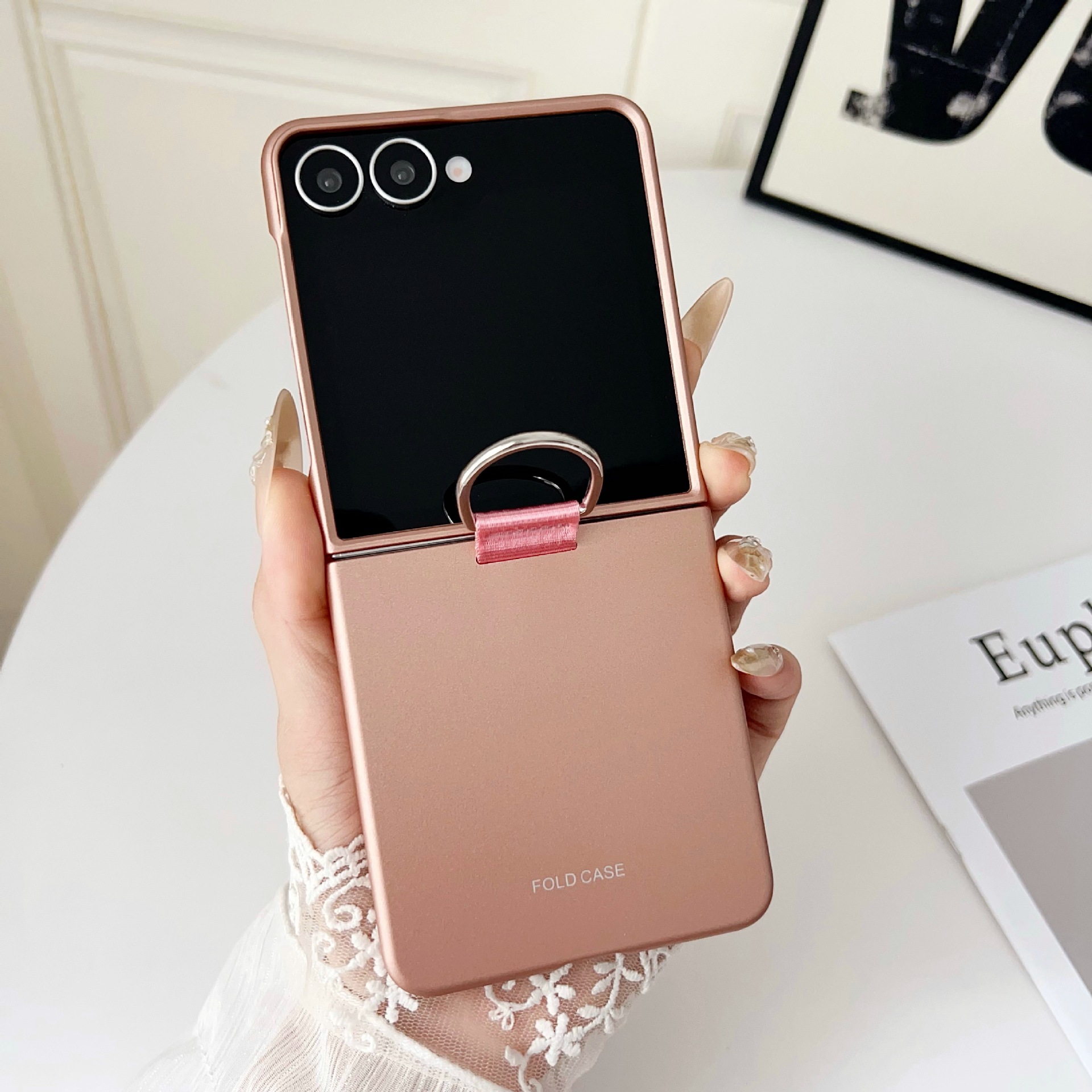 Compatible with Samsung Z Flip 8/7 phone case, 6/5mm ribbon cord ring, 4/3mm ultra-thin shockproof folding screen protective case