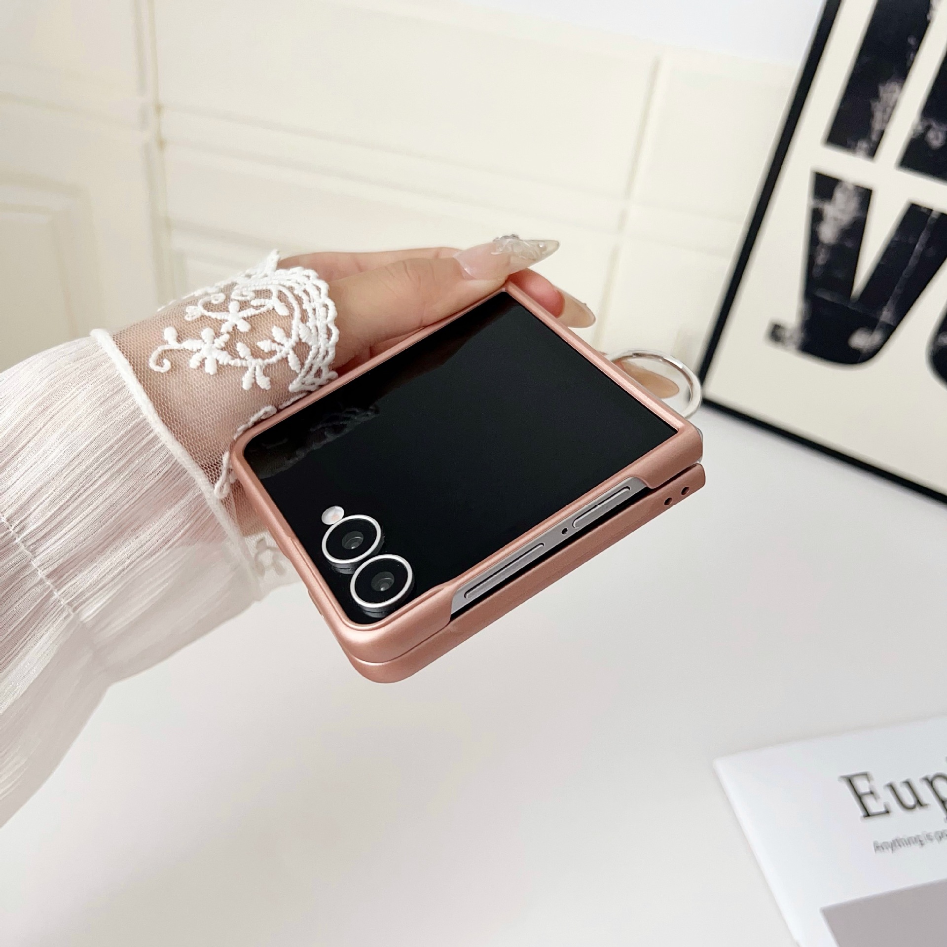 Compatible with Samsung Z Flip 8/7 phone case, 6/5mm ribbon cord ring, 4/3mm ultra-thin shockproof folding screen protective case