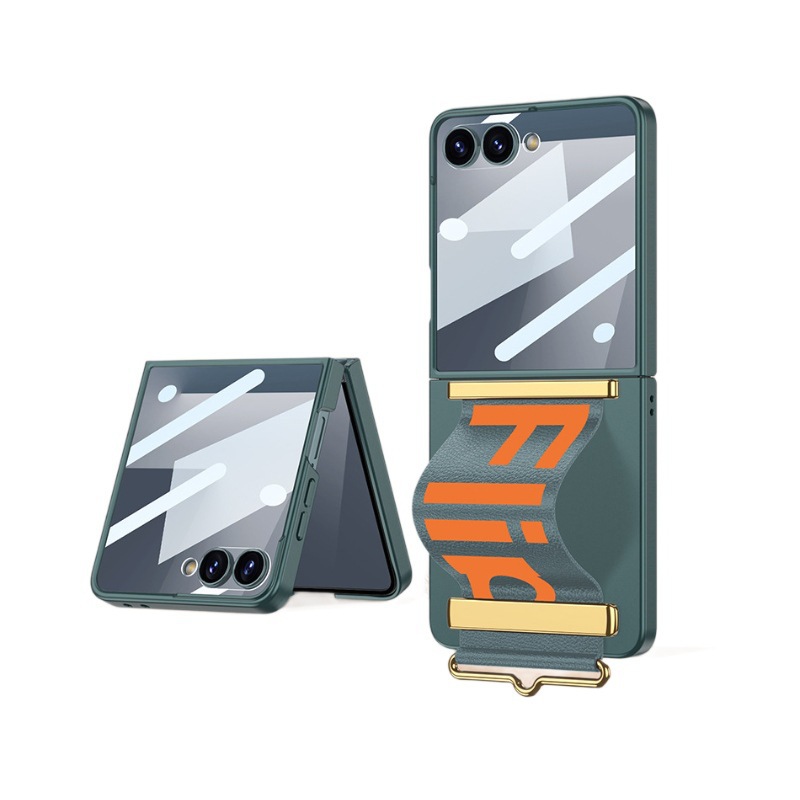 Compatible with Samsung Z Flip 7/6/5 phone case, 4/3 ultra-thin case, screen protector, letter wristband stand, drop-proof protective case.
