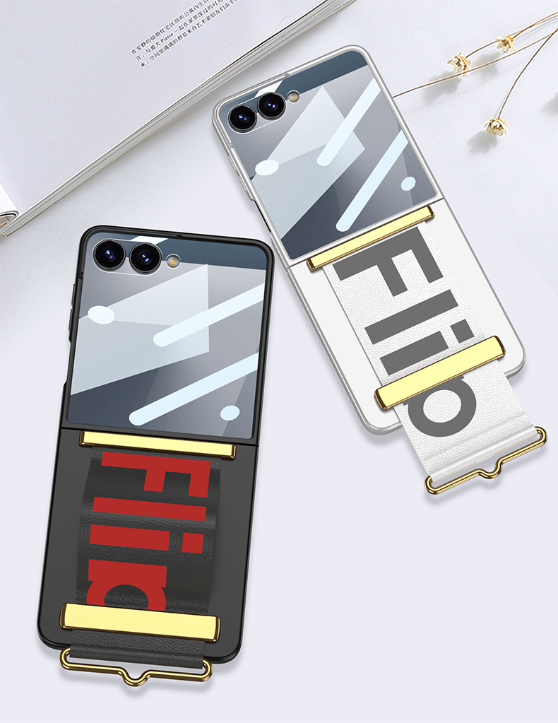 Compatible with Samsung Z Flip 7/6/5 phone case, 4/3 ultra-thin case, screen protector, letter wristband stand, drop-proof protective case.