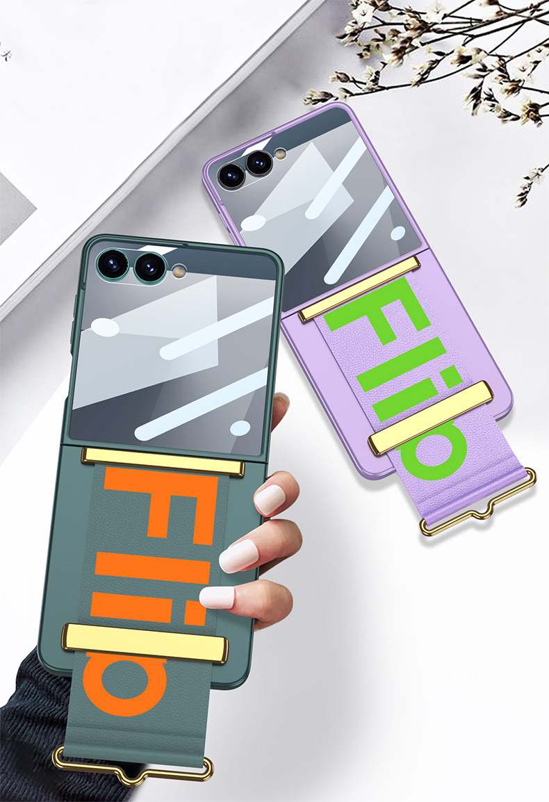 Compatible with Samsung Z Flip 7/6/5 phone case, 4/3 ultra-thin case, screen protector, letter wristband stand, drop-proof protective case.