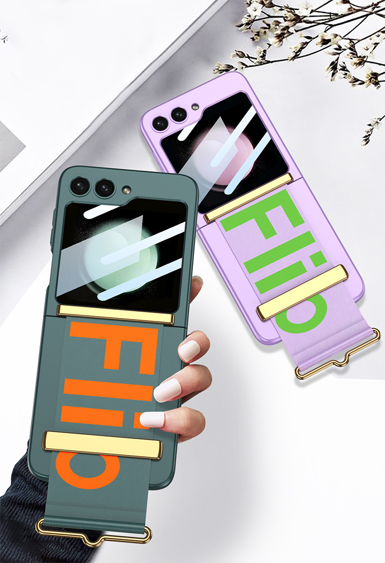 Compatible with Samsung Z Flip 7/6/5 phone case, 4/3 ultra-thin case, screen protector, letter wristband stand, drop-proof protective case.