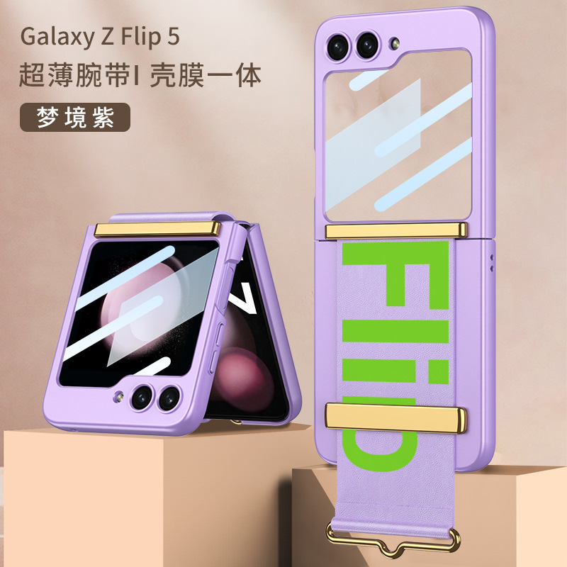 Compatible with Samsung Z Flip 7/6/5 phone case, 4/3 ultra-thin case, screen protector, letter wristband stand, drop-proof protective case.